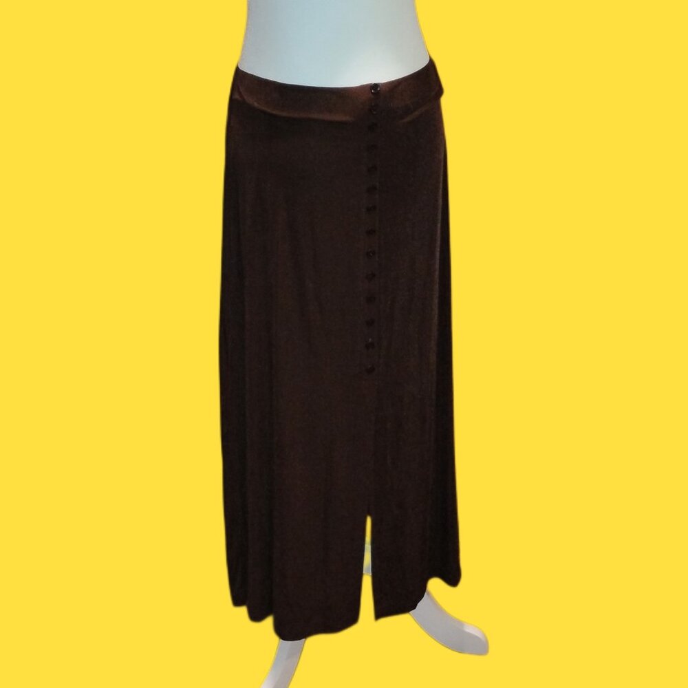 Women's Chocolate Brown Maxi Skirt with Slit, Buttons Size L/P